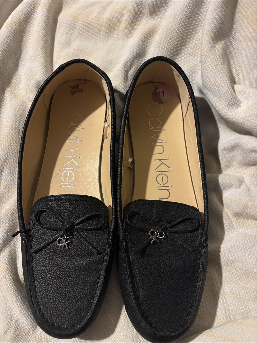 Calvin Klein Black Leather Bow Moccasin Loafers
